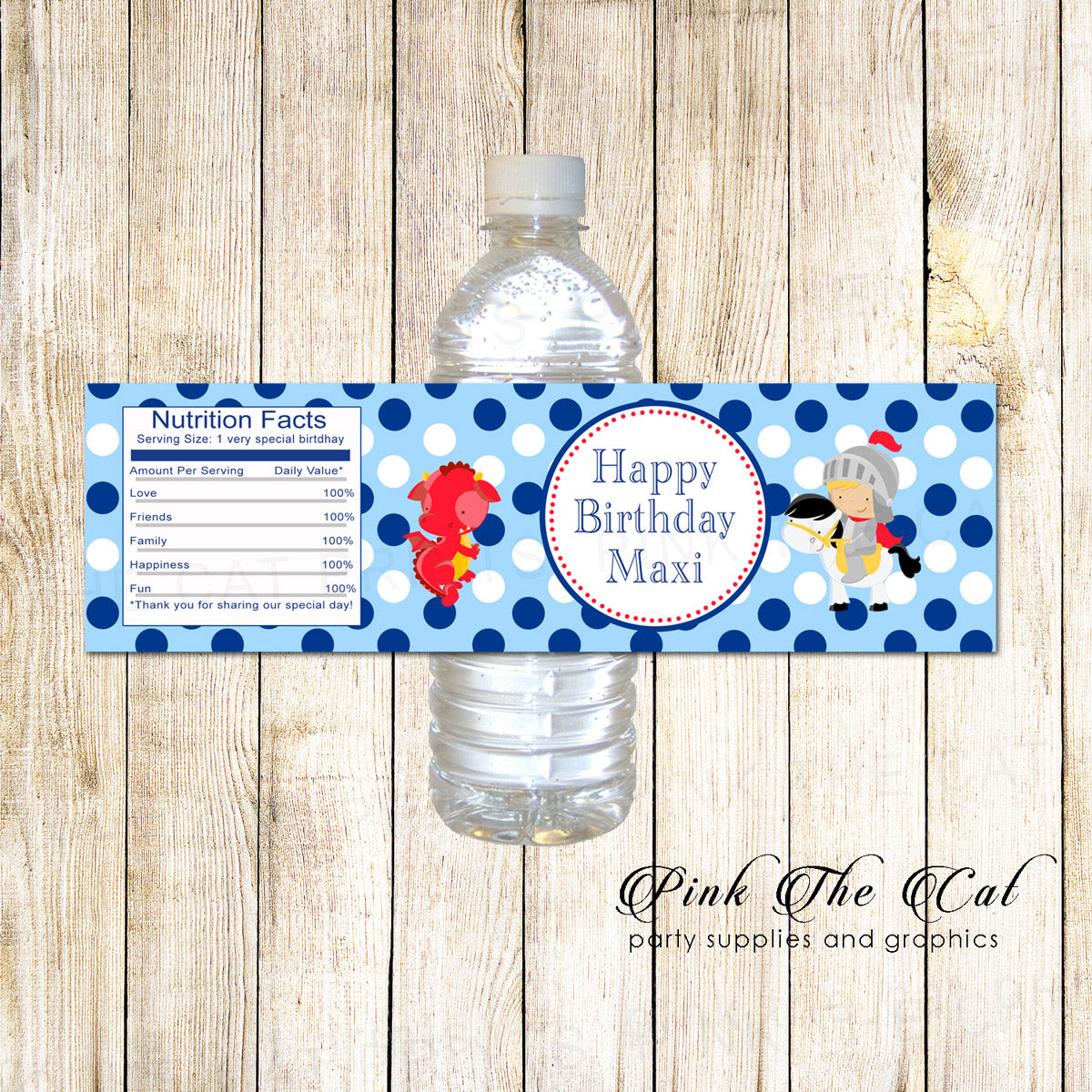 Prince Knight Dragon Water Bottle Labels Blue Red For Boys Printable