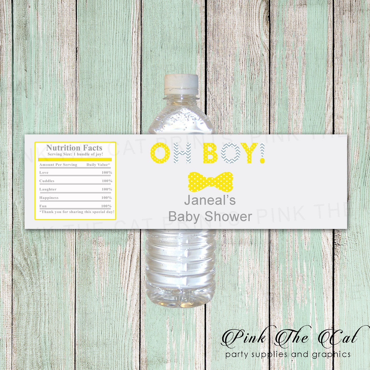 30 Bottle Labels Oh Boy Little Man Bowtie Silver Yellow Baby Shower