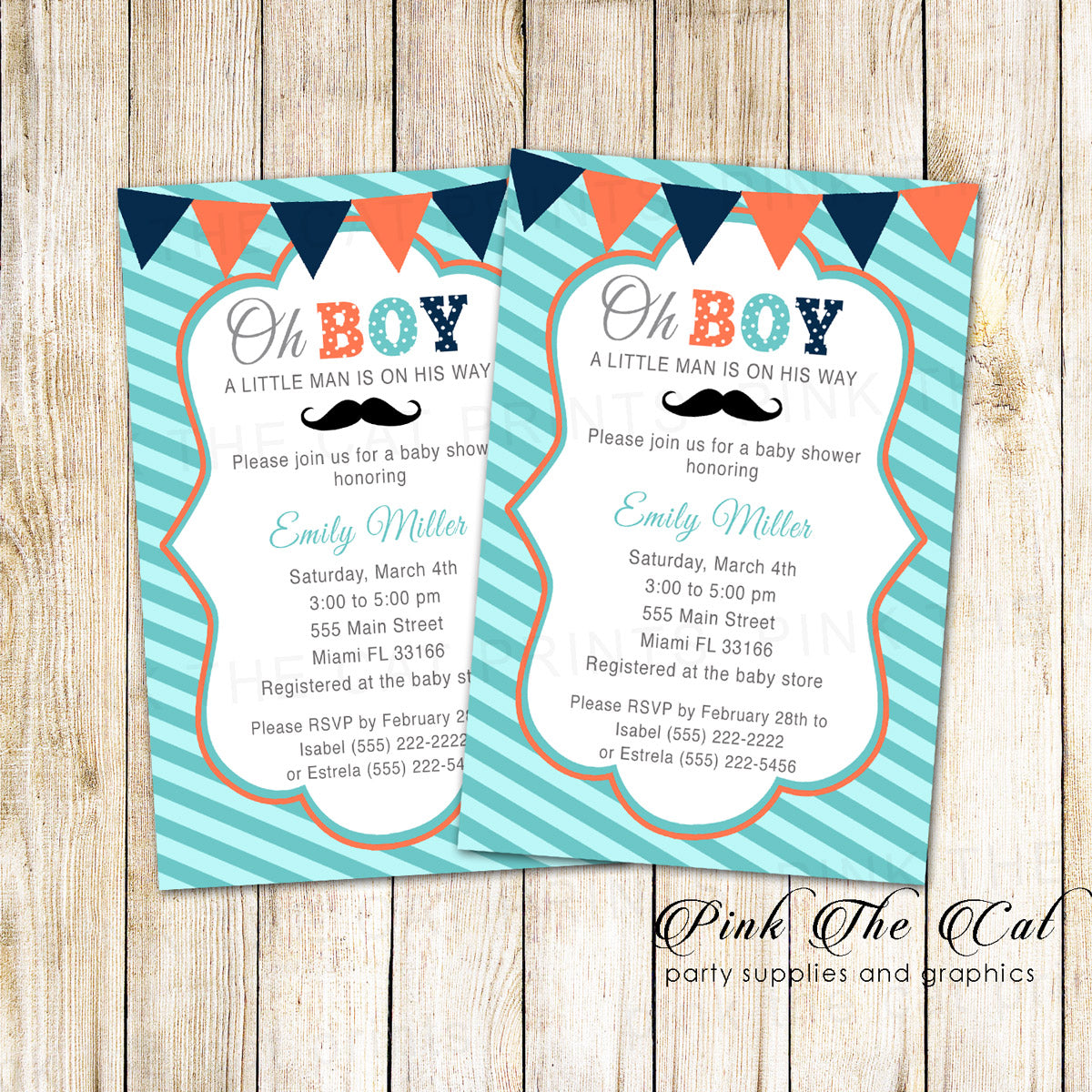 Little man baby shower invitation teal blue