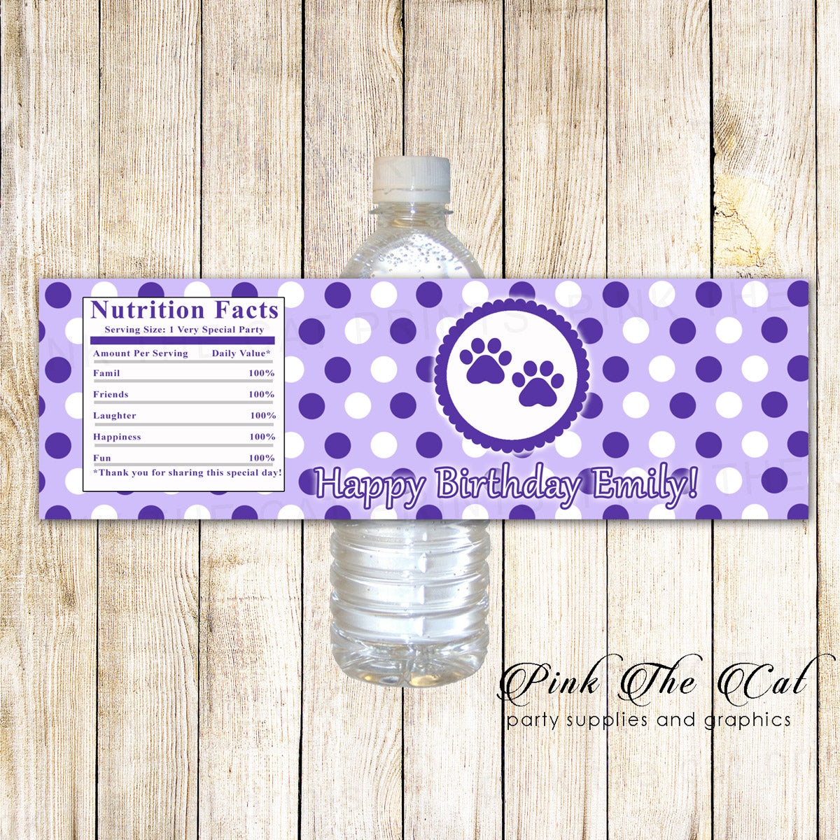 Pawty Paws Birthday Baby Shower Bottle Label Purple Printable