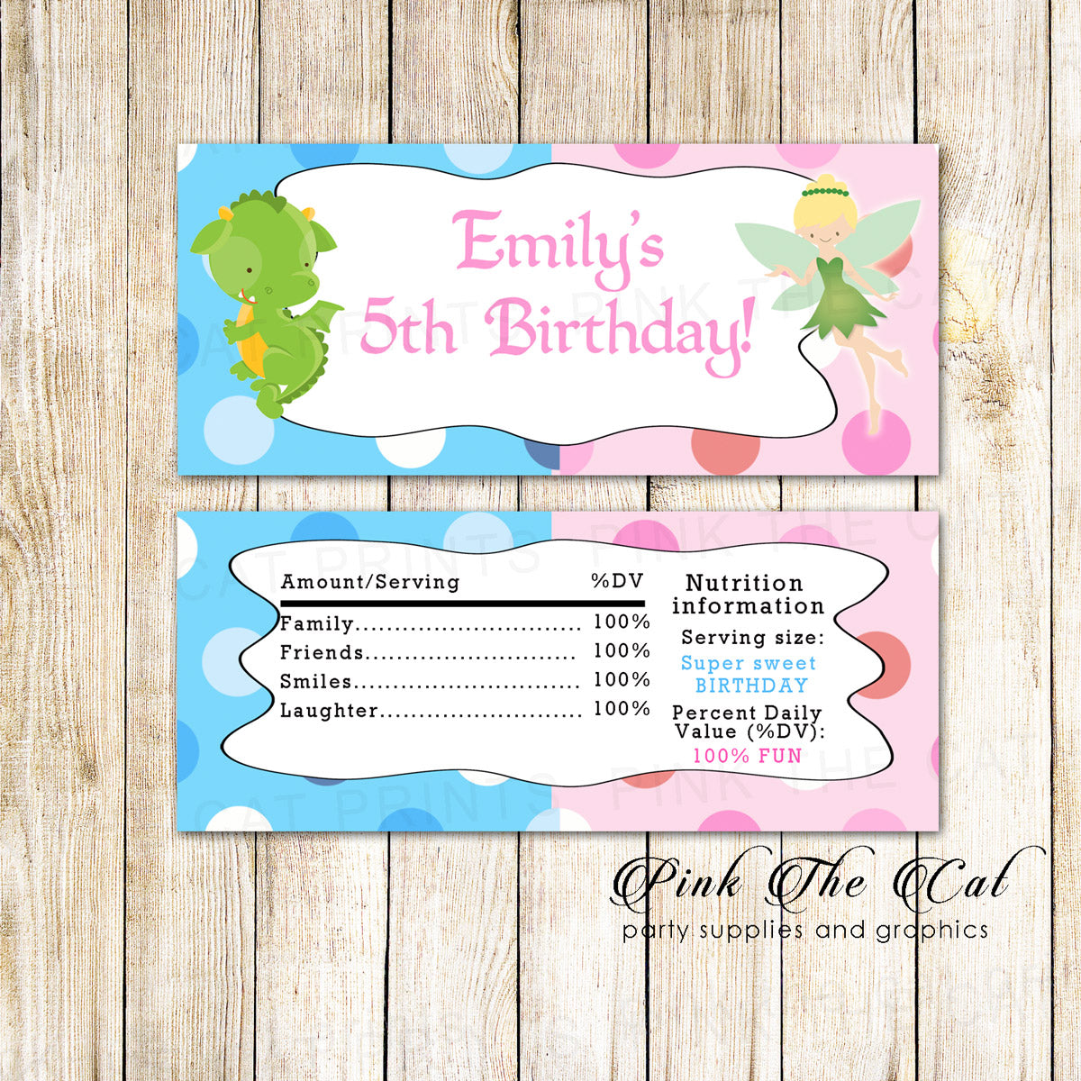 Candy Bar Wrappers Dragon Fairy Kids Birthday Printable