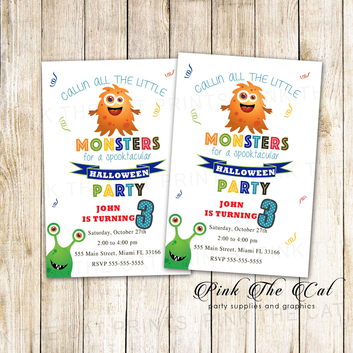 Halloween invitation moster kids party