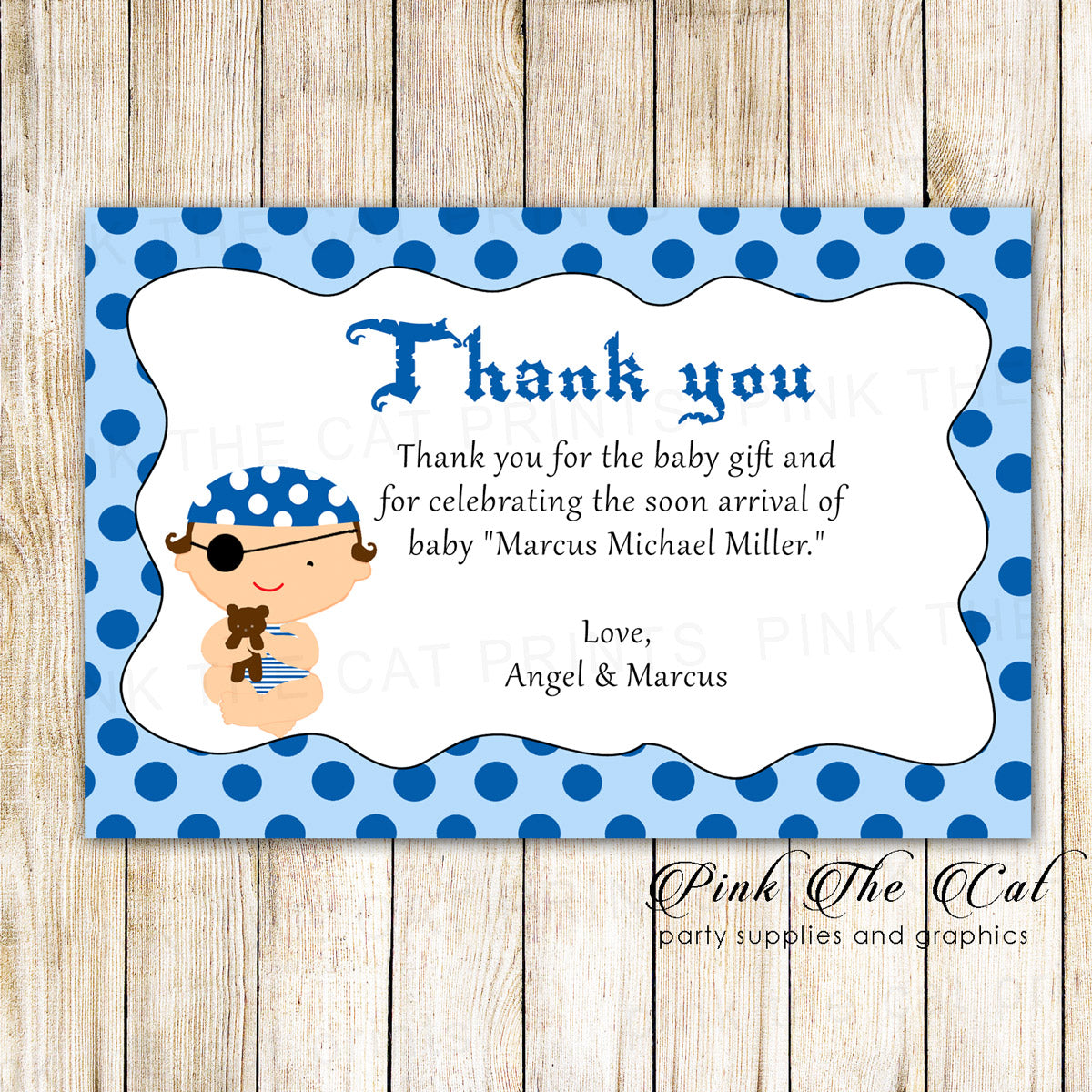 30 thank you cards pirate baby shower birthday blue