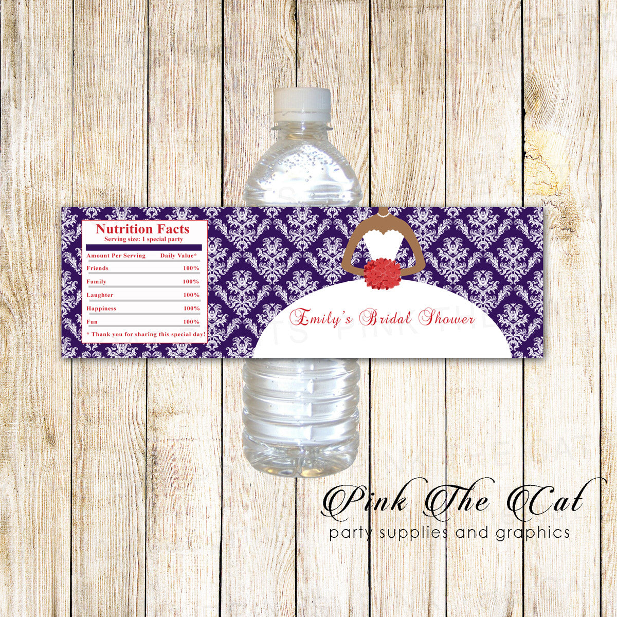 30 Bottle Labels Bridal Shower African American Purple Red