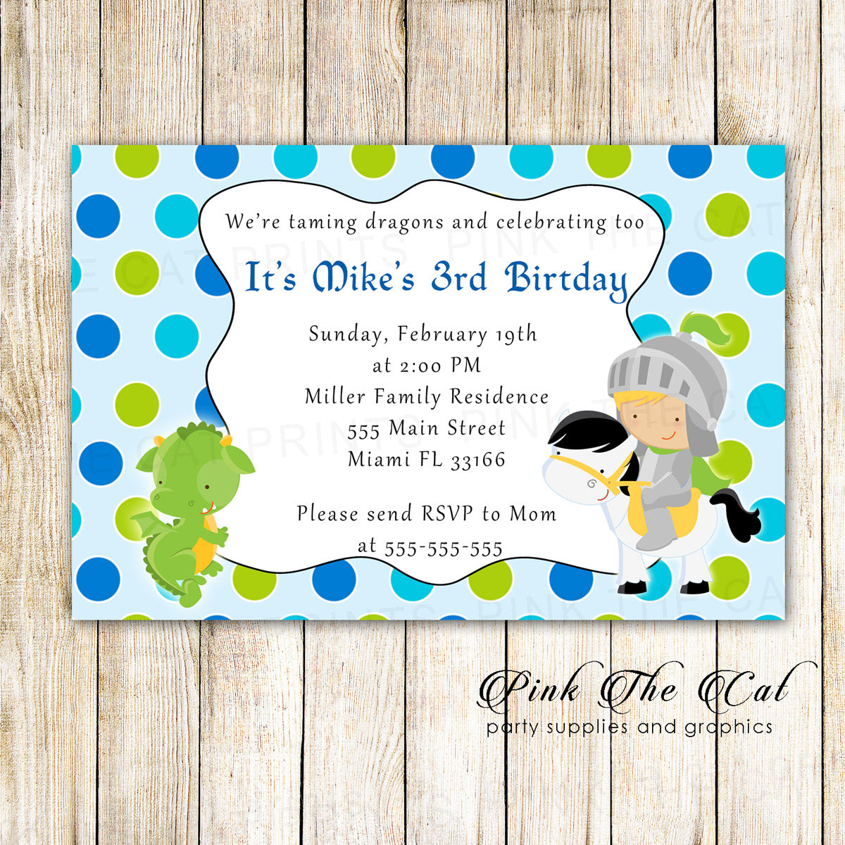 Prince Knight Dragon Birthday Baby Shower Invitations