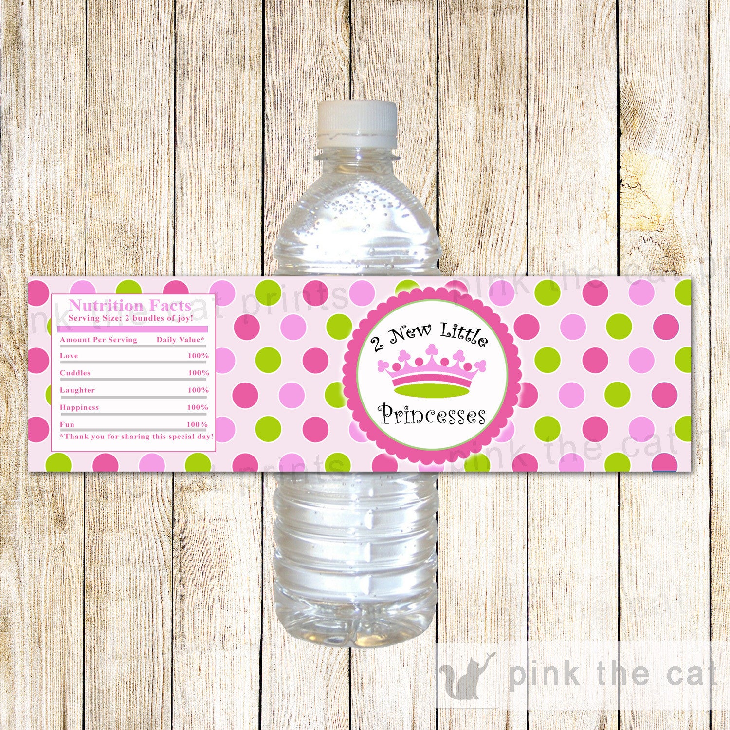 Twin princess bottle label birthday baby shower