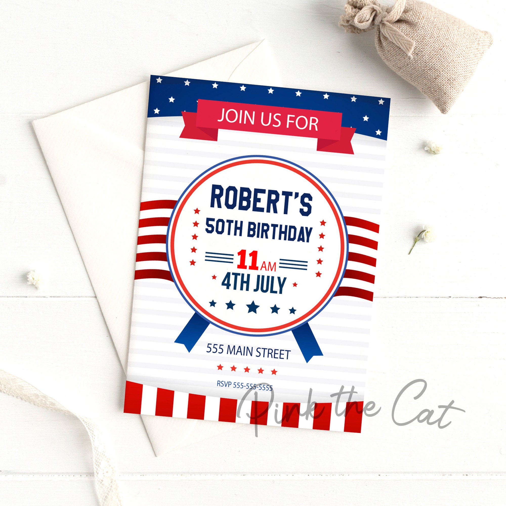 4th of july birthday invitation any age