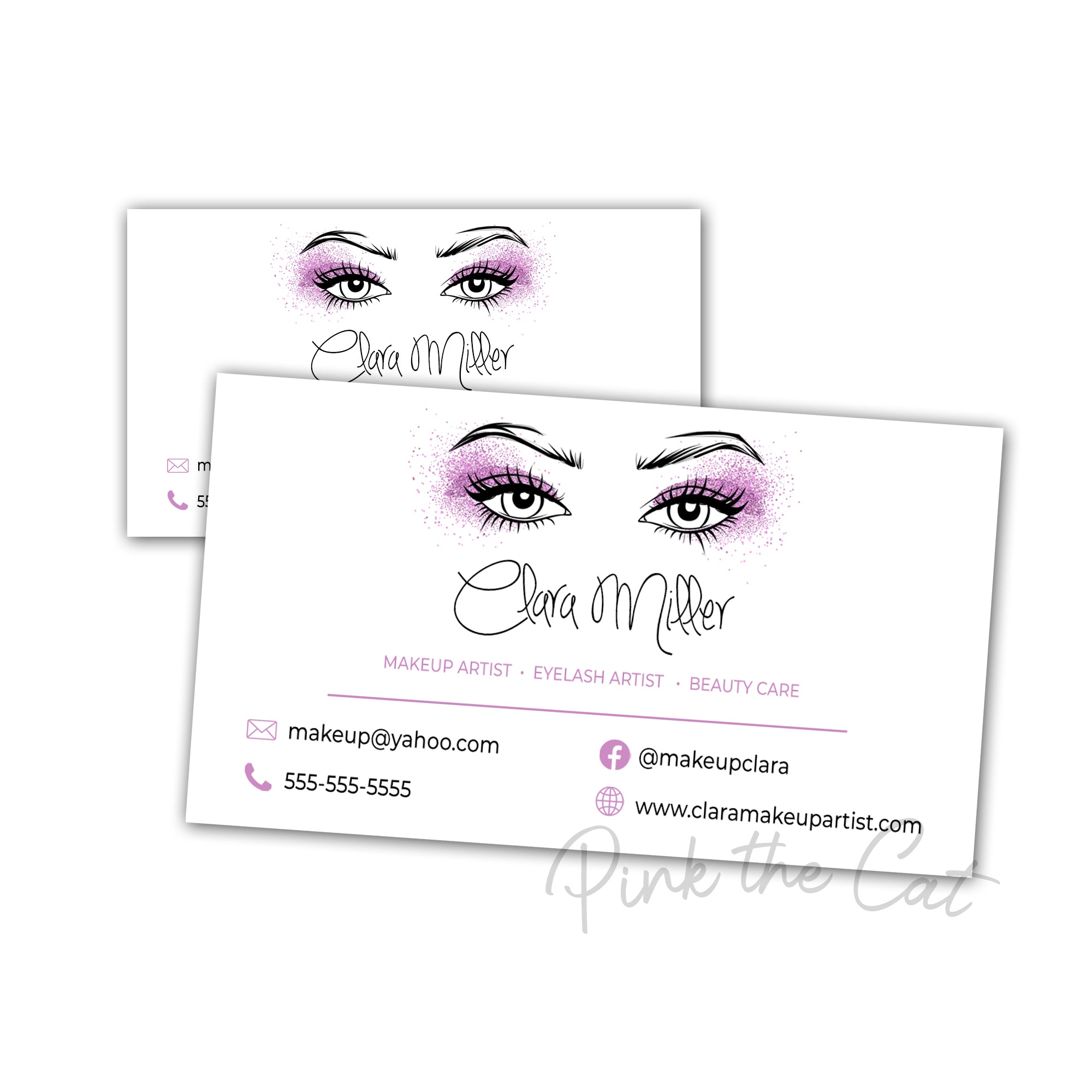 Premade makeup pink glitter business card