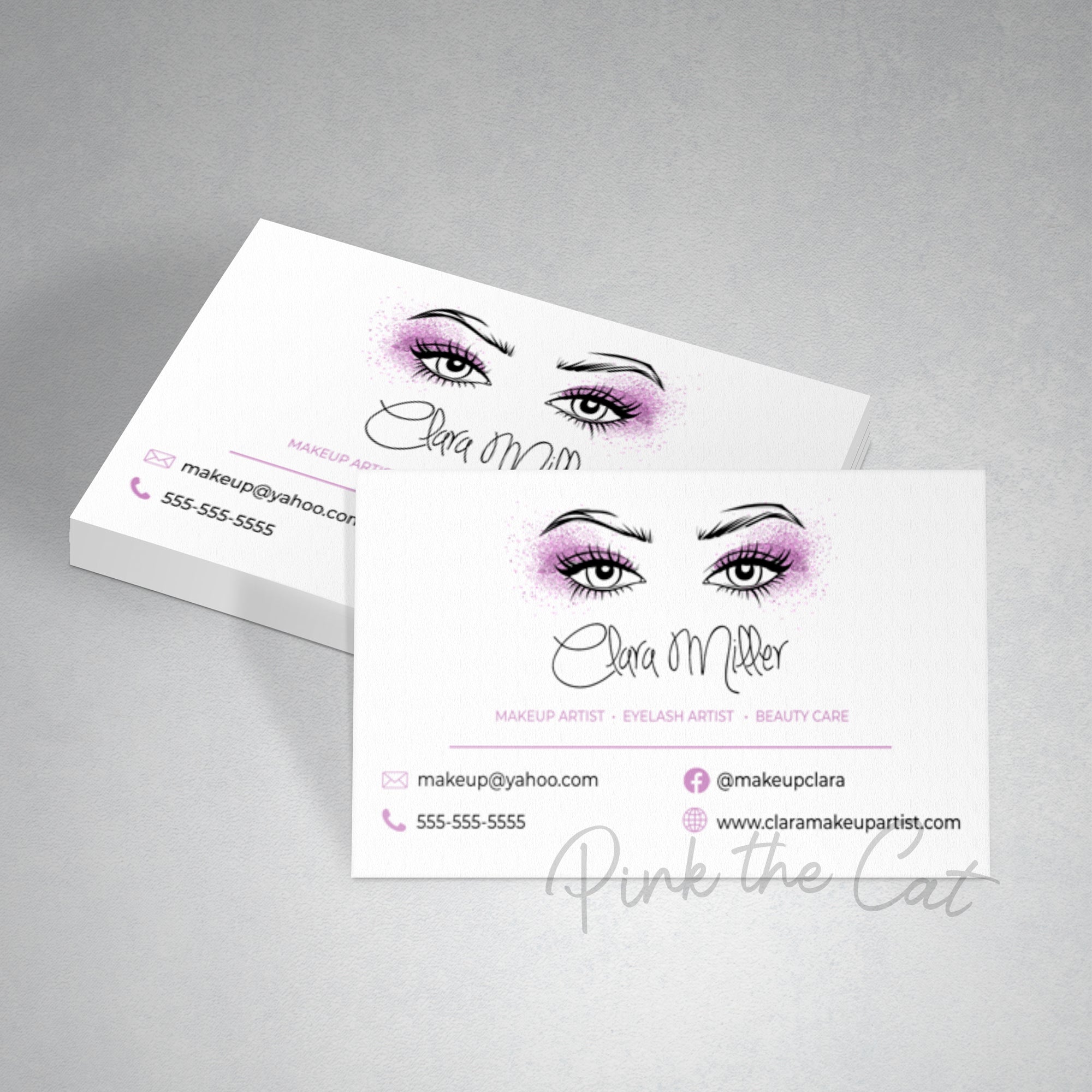 Premade makeup pink glitter business card