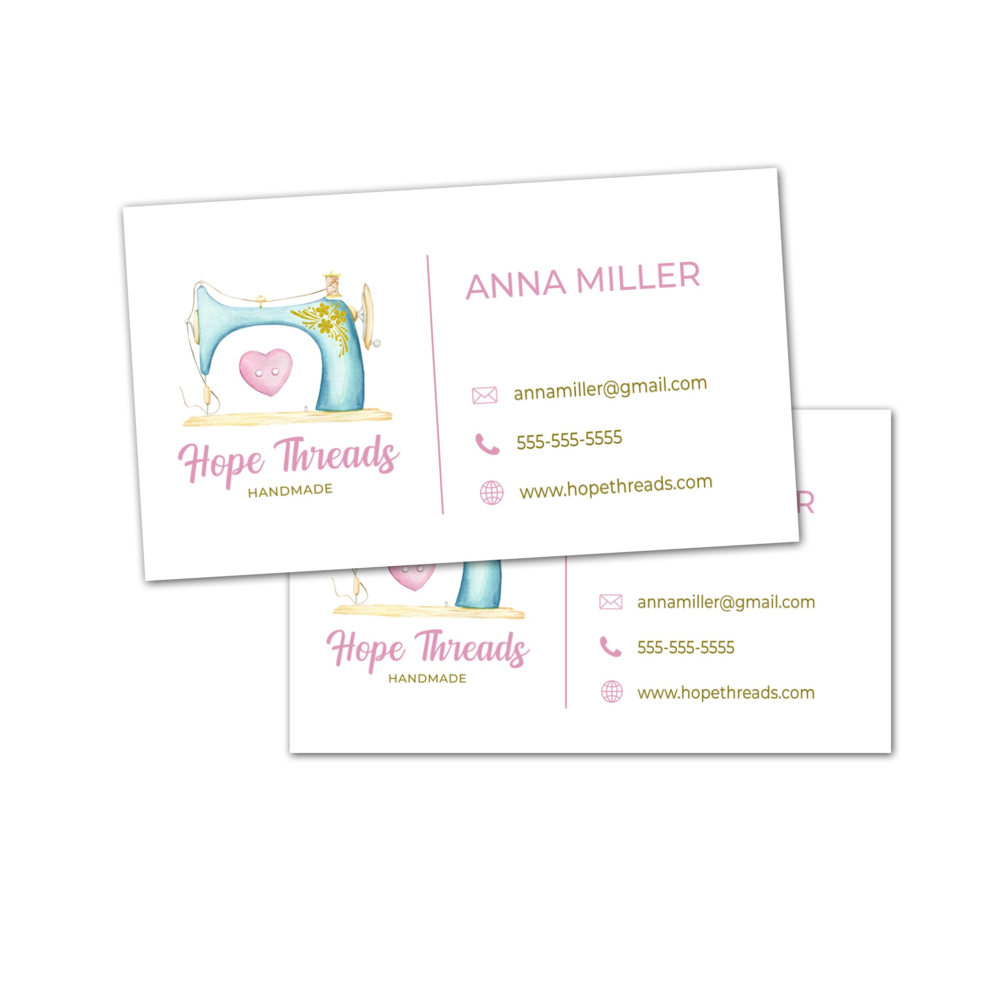 Premade boutique pink sewing machine watercolor business logo