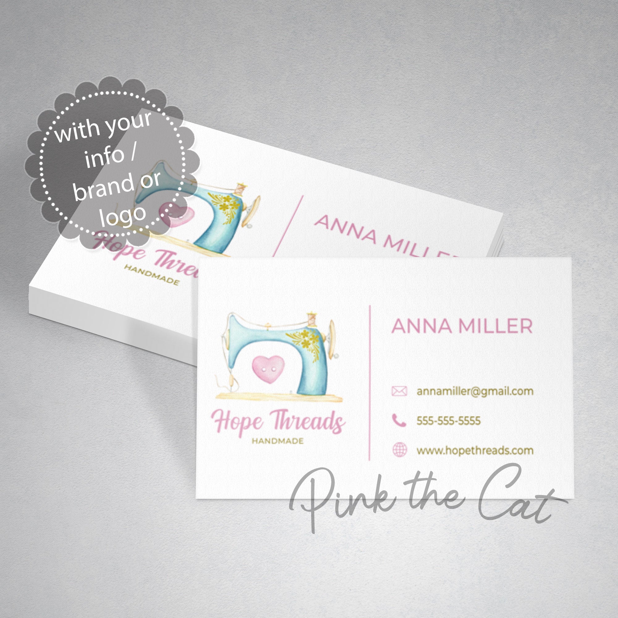 Premade button sewing business card