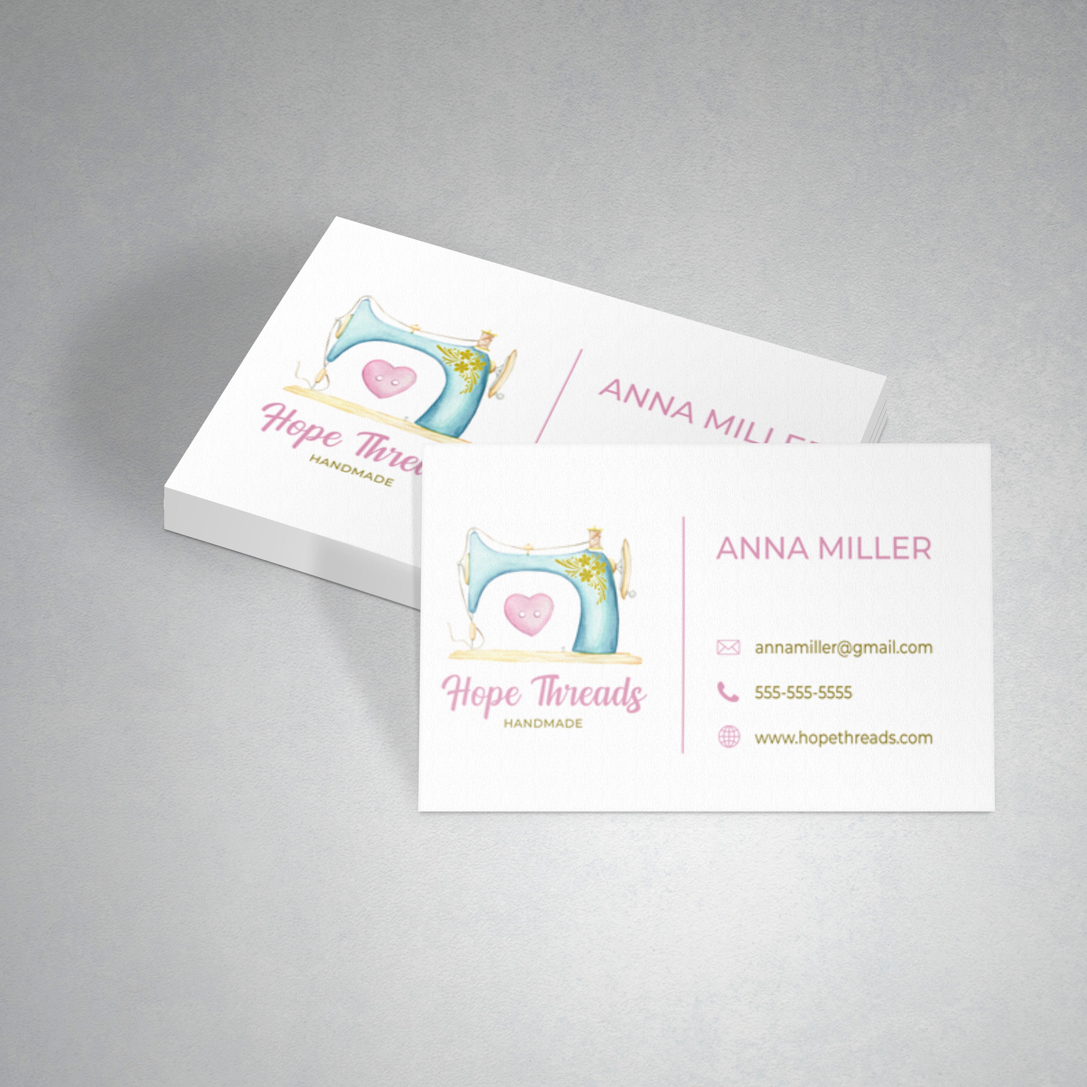 Premade button sewing business card