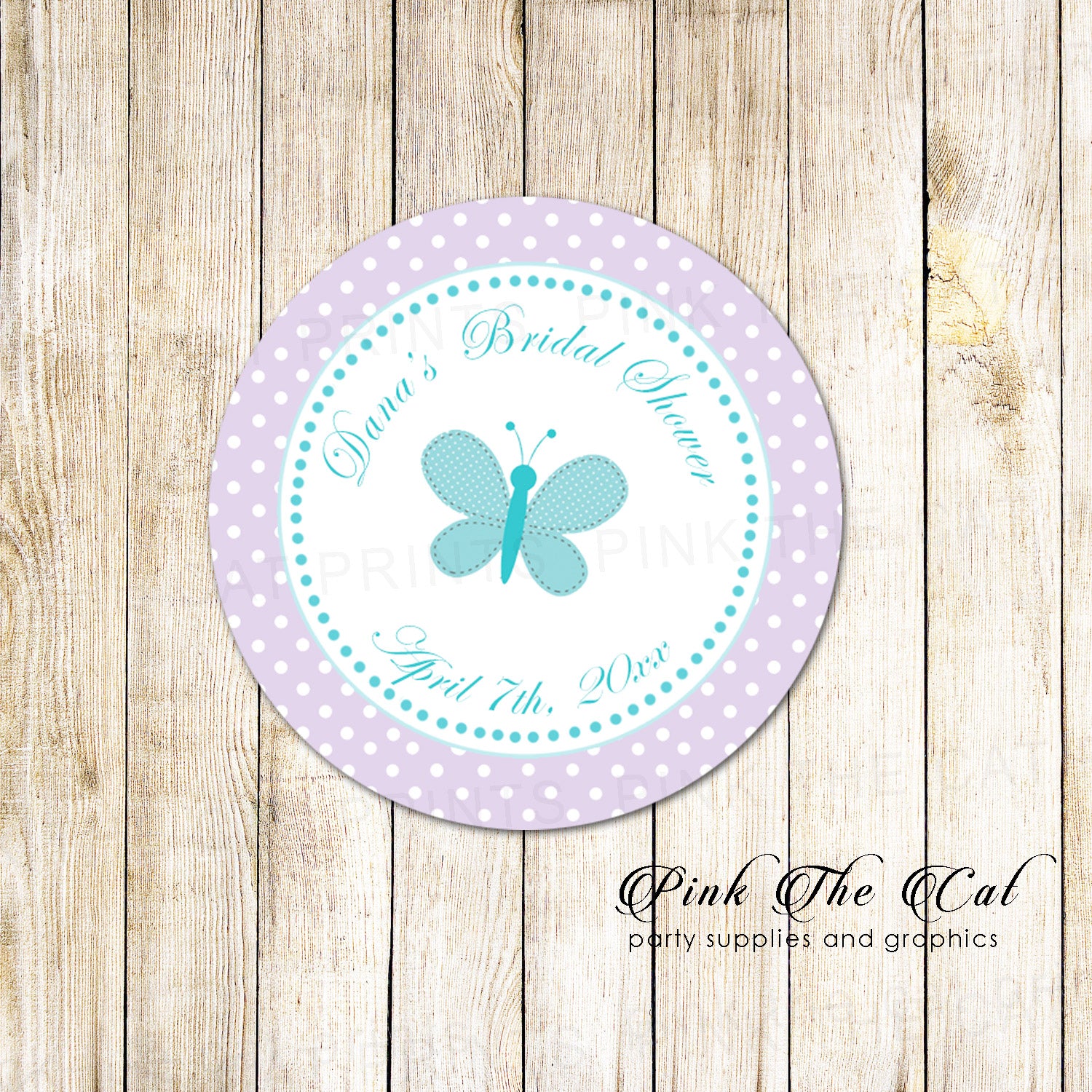 40 Butterfly Label Stickers Birthday Baby Shower Lavender Teal