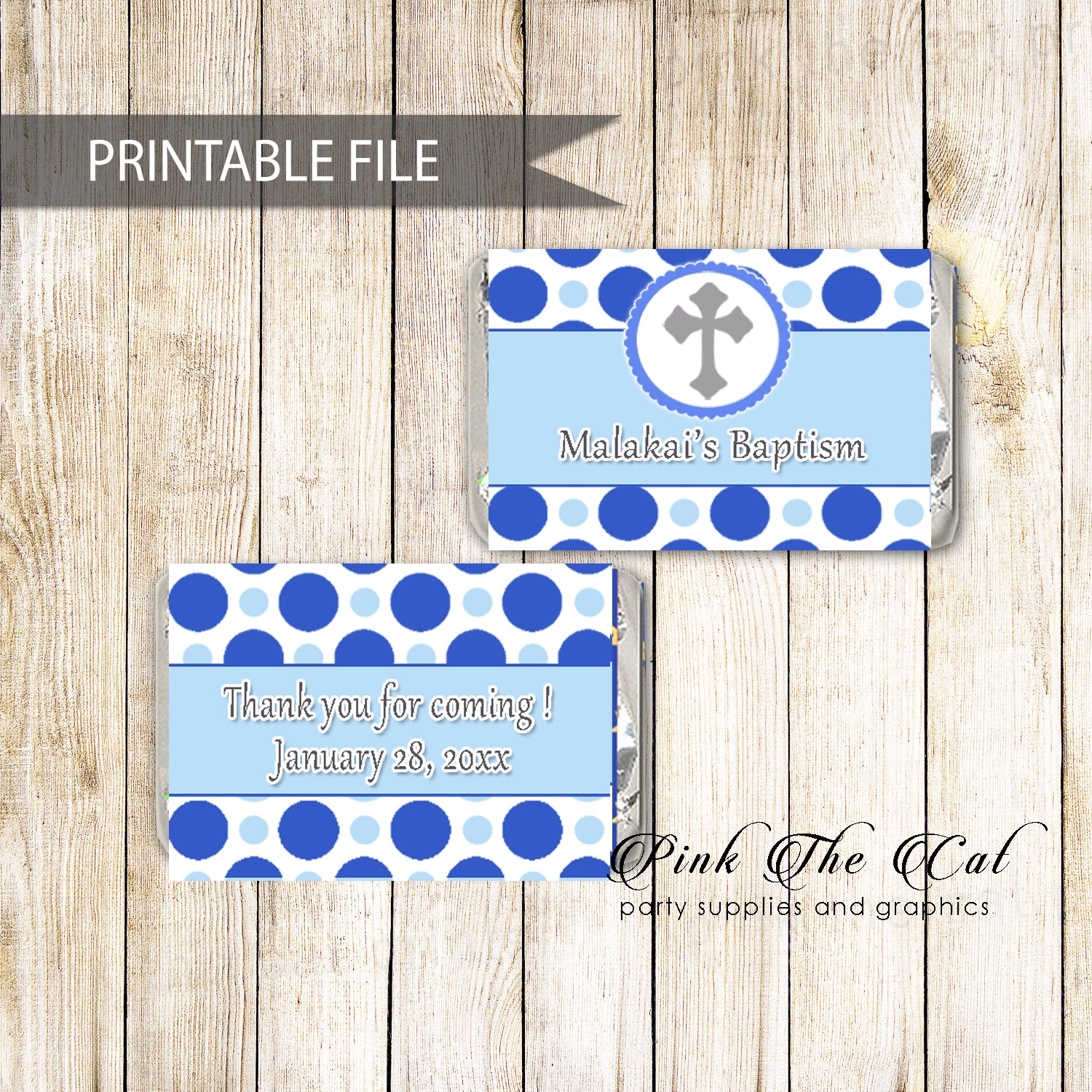 Boy baptism christening mini candy wrappers blue printable