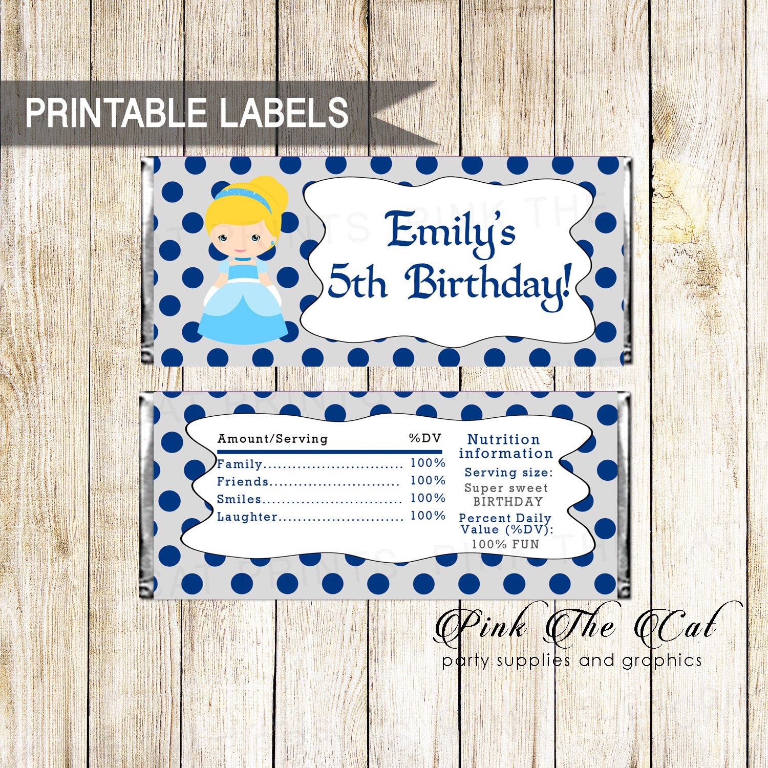 Candy bar wrappers princess birthday baby shower blue silver printable