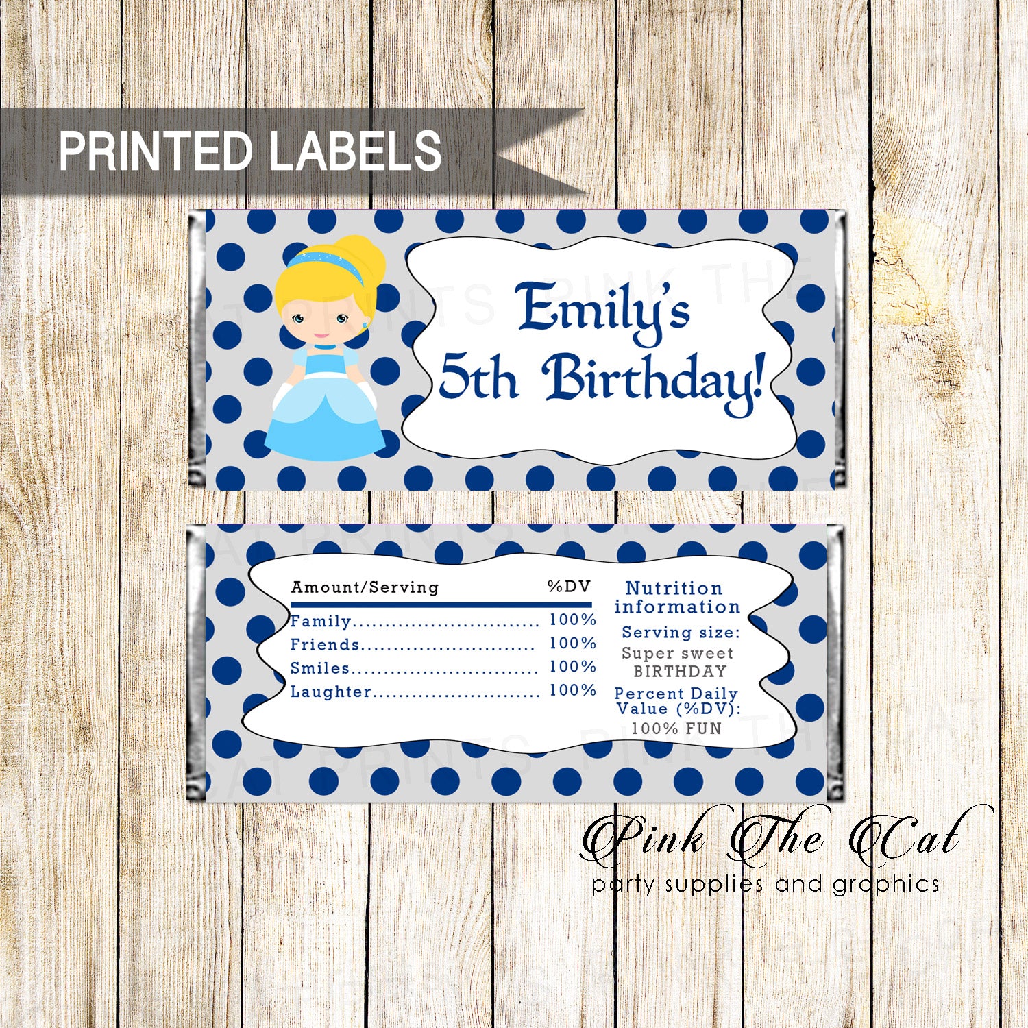 30 candy bar wrappers princess birthday baby shower blue silver