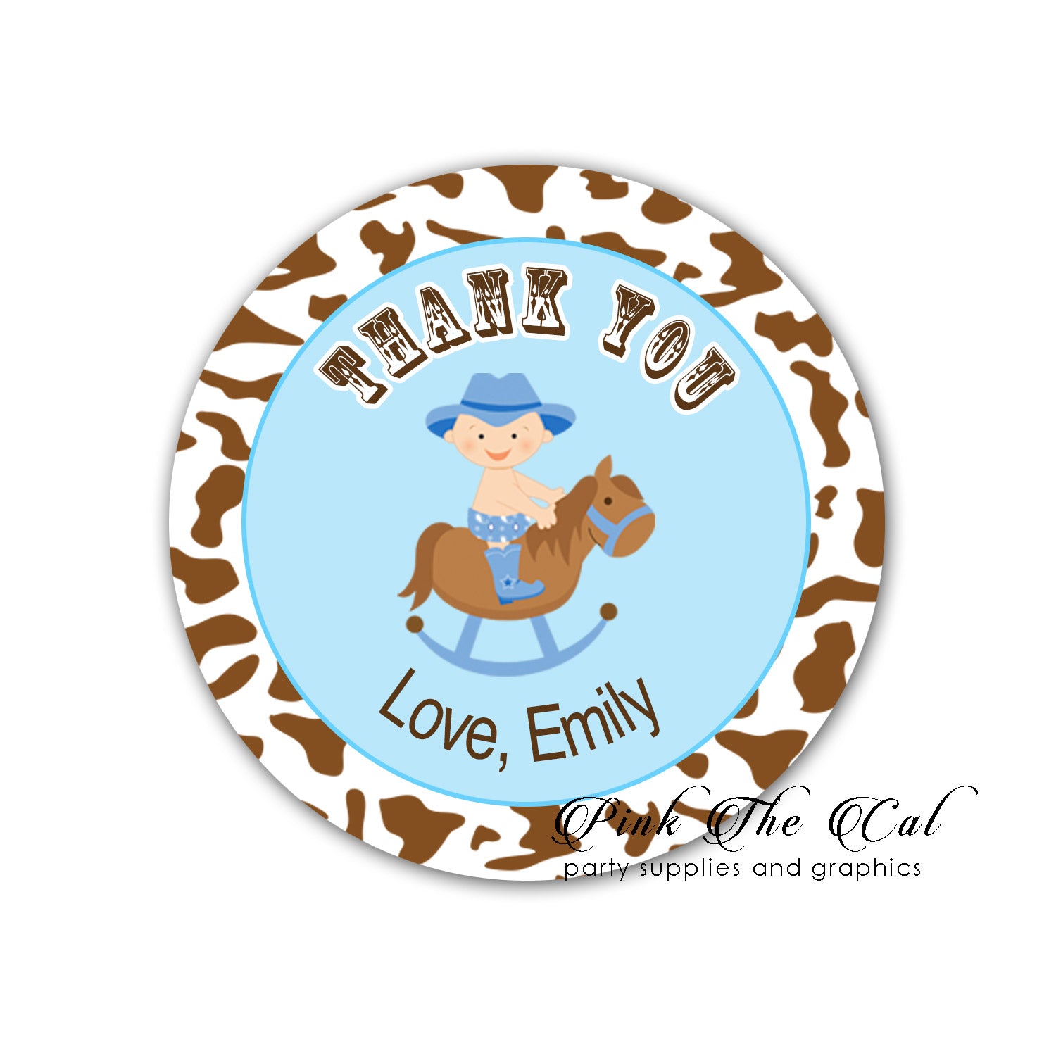Cowboy blue brown favor labels boy baby shower birthday printable