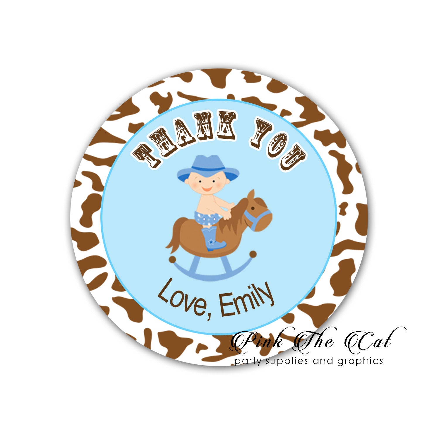 70 stickers cowboy blue 1.5'' personalized boy birthday baby shower