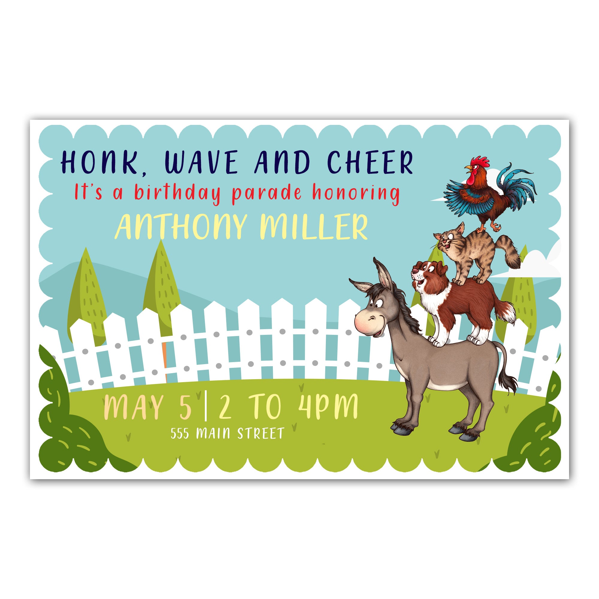 Drive by farm birthday invitation