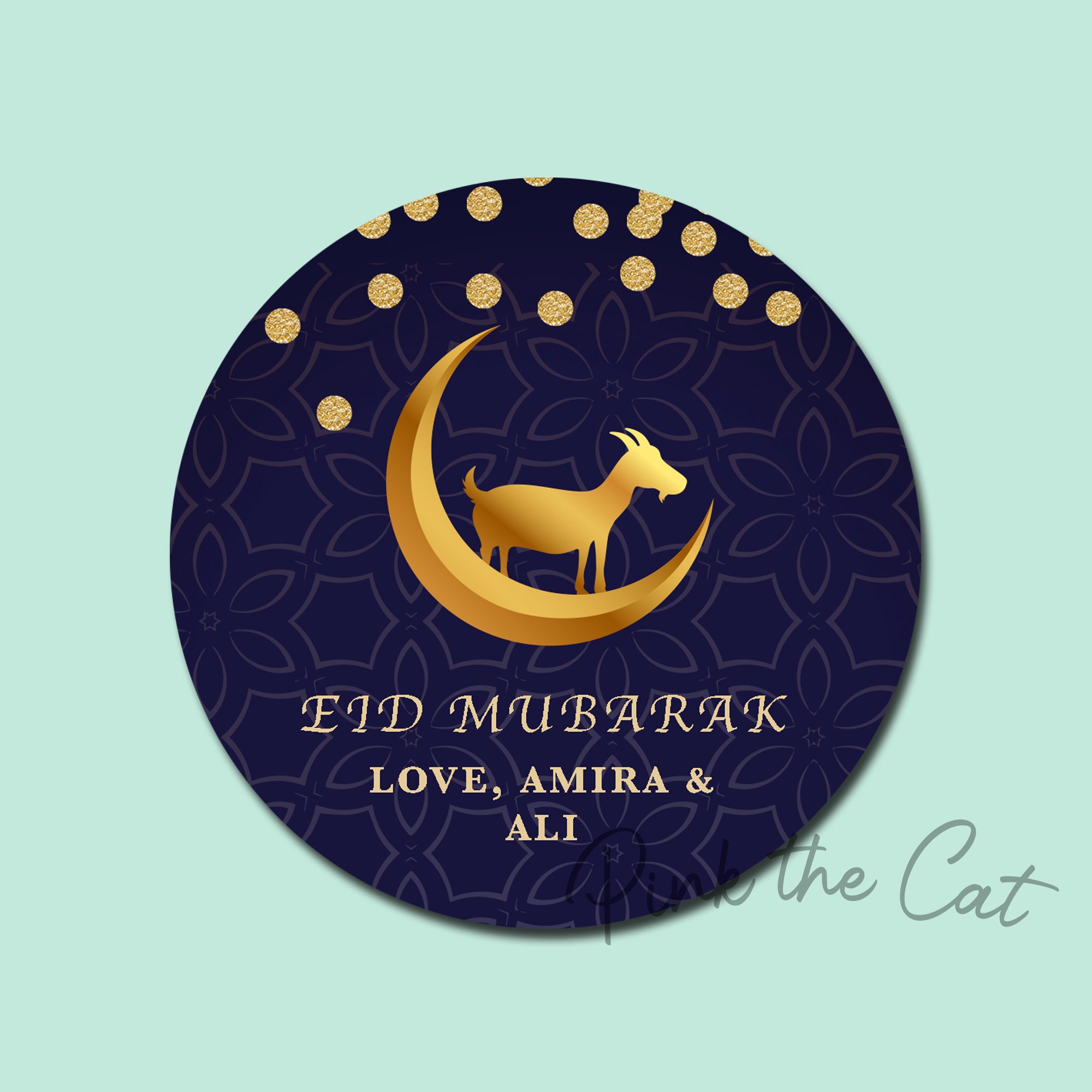 Eid al adha mubarak favor label gold goat