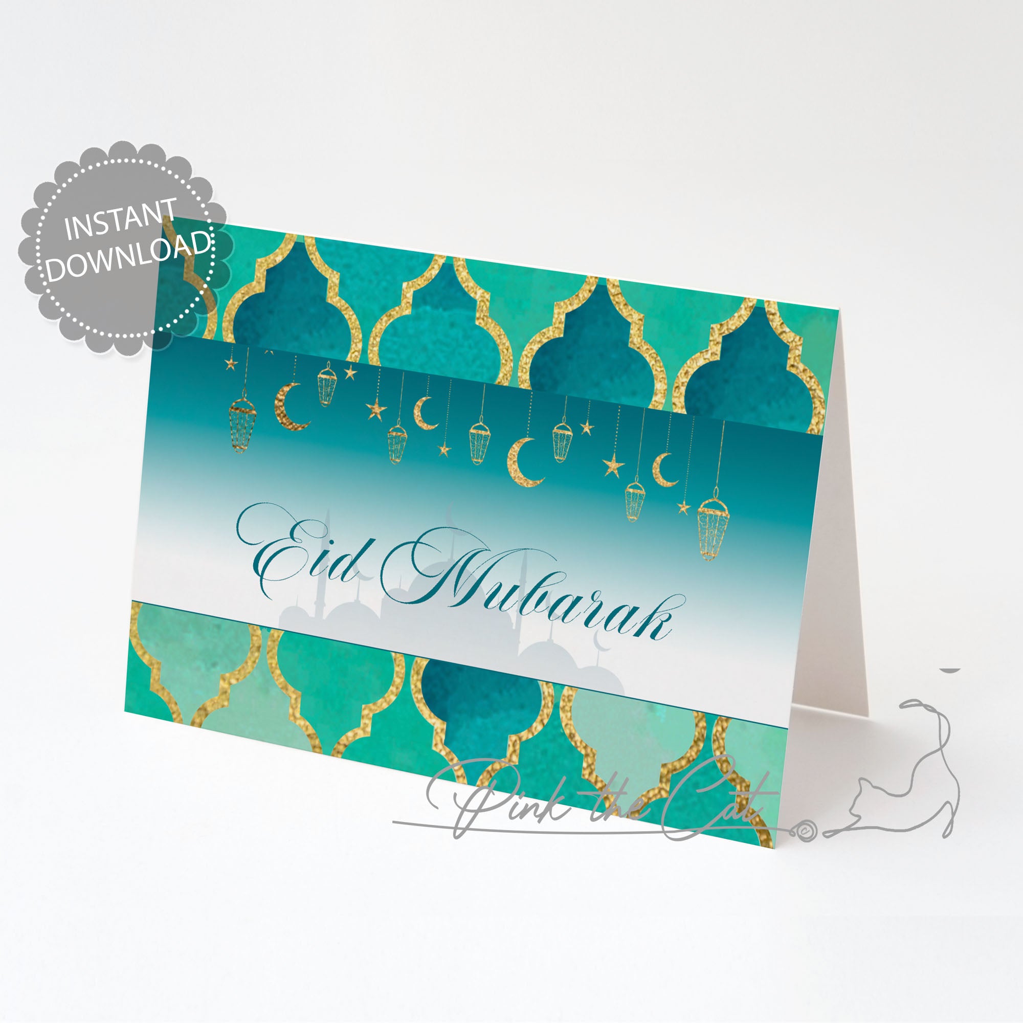 Eid mubarak card gold teal