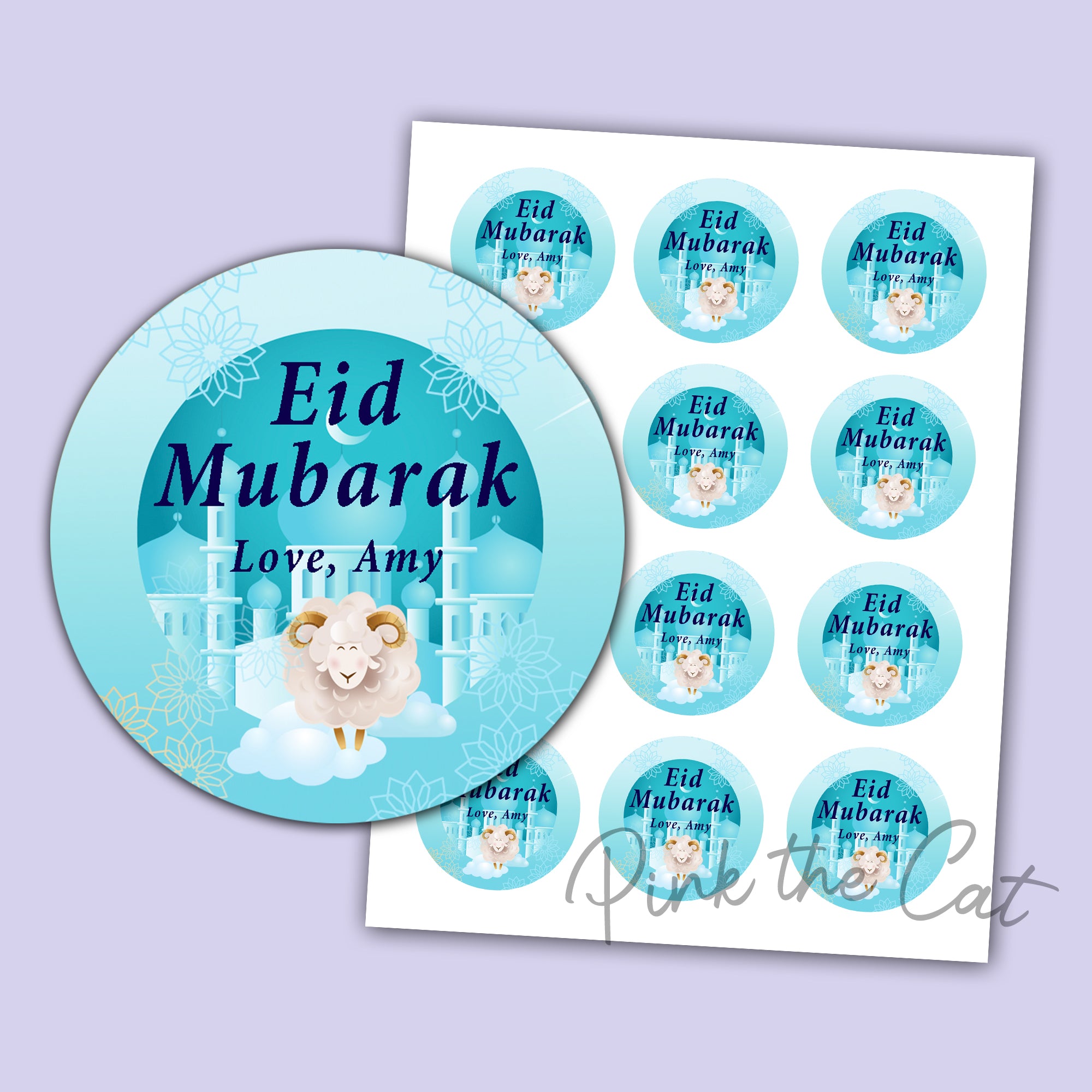 Eid mubarak favor label sheep mosque