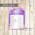 30 Princess Tiara Scramble Cards Diamonds Purple Floral