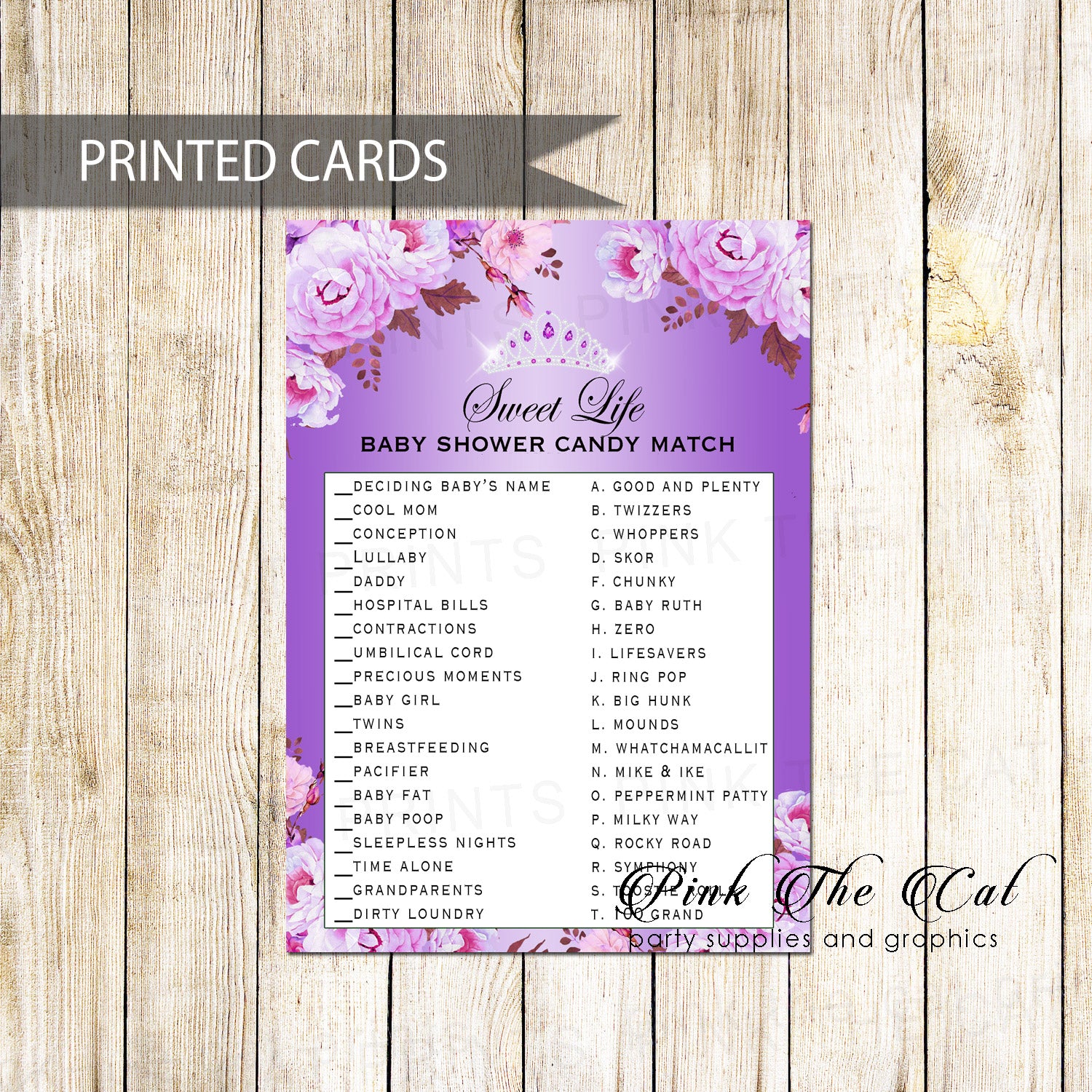 30 Princess Tiara Life Is Sweet Candy Game Cards Purple