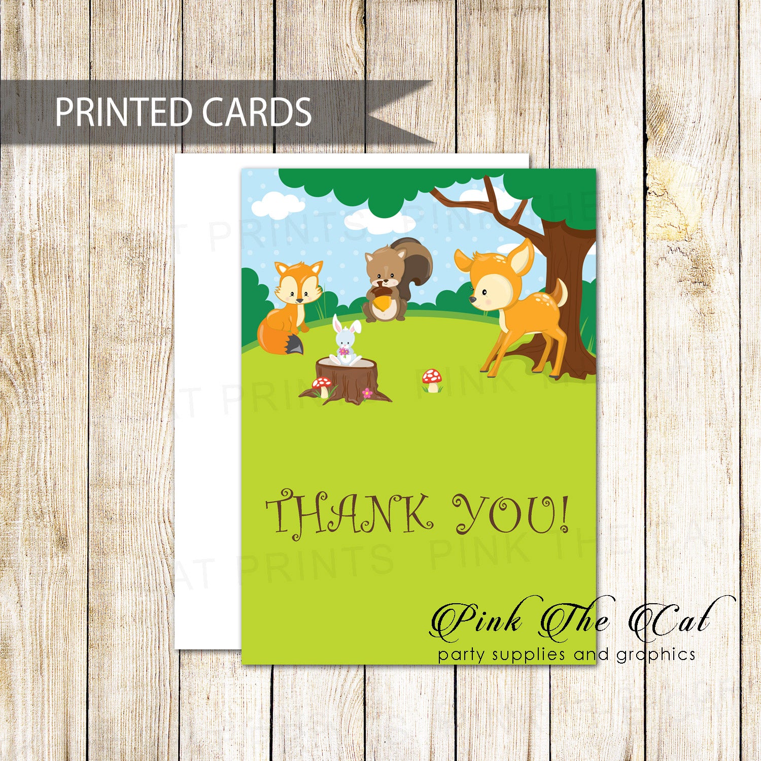 30 thank you cards folded woodland forest with envelopes