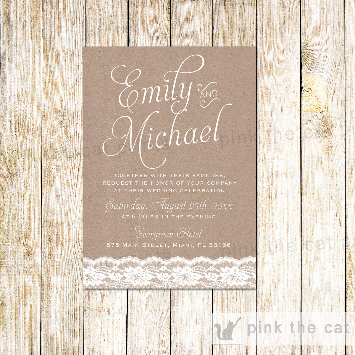 Lace Rustic Wedding Invitation & RSVP Card