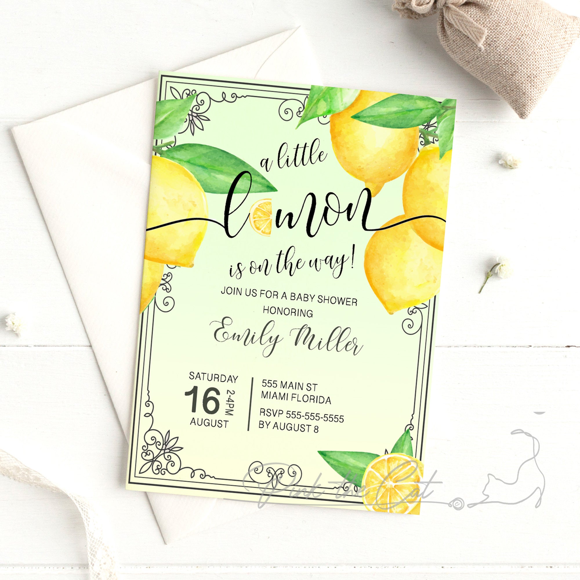 Little lemon watercolor invitation