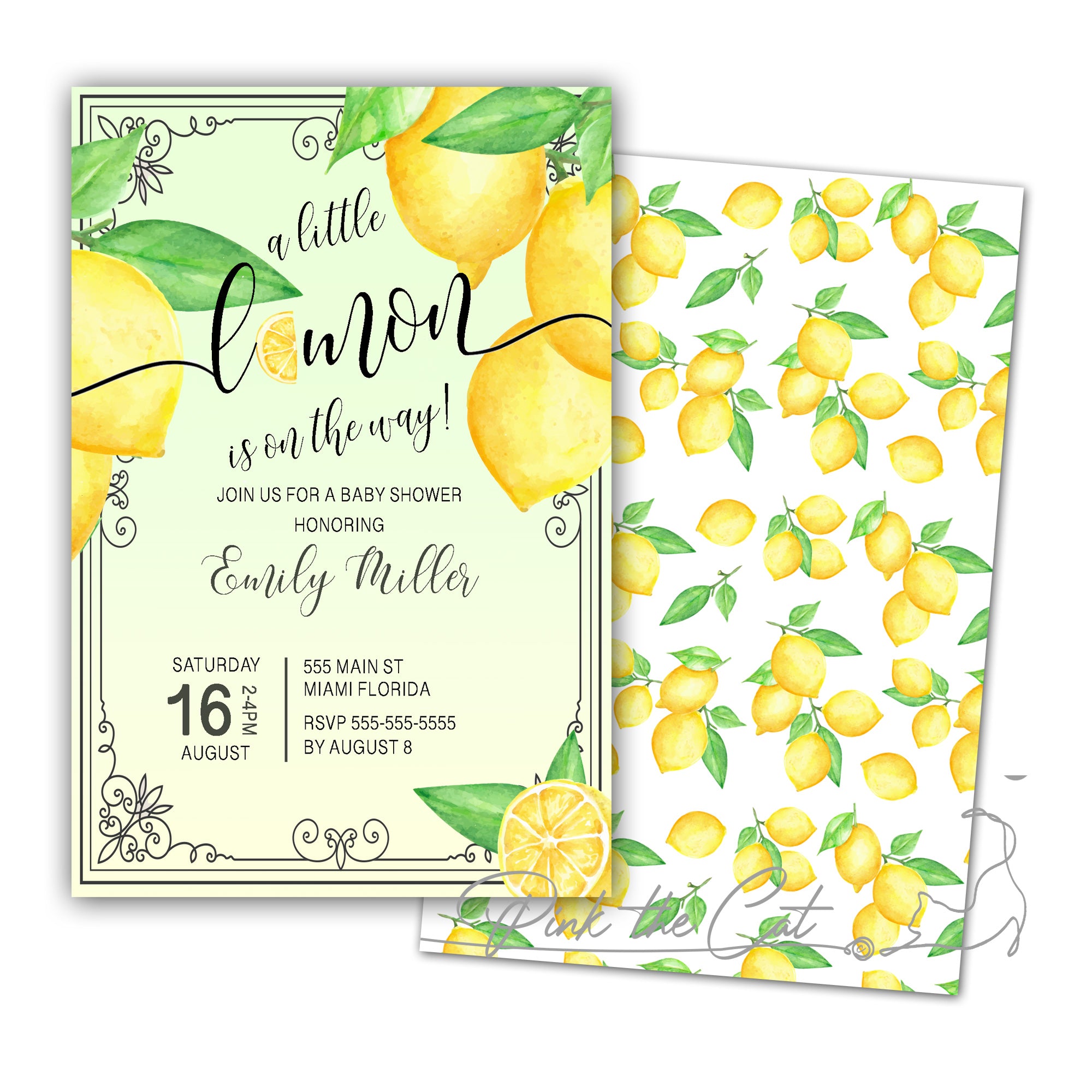 Little lemon watercolor invitation