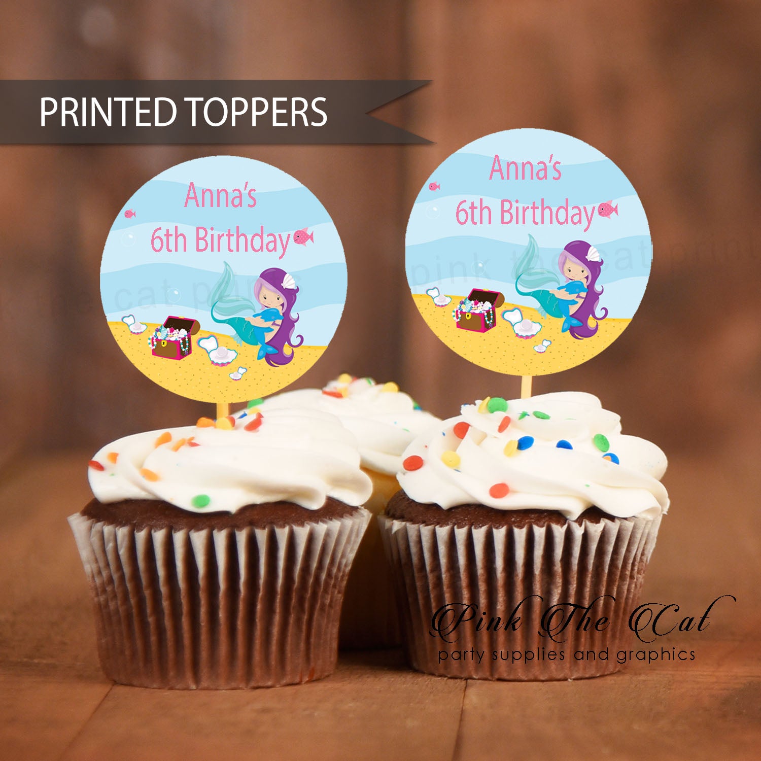 30 Mermaid Cupcake Toppers Girl Birthday Baby Shower