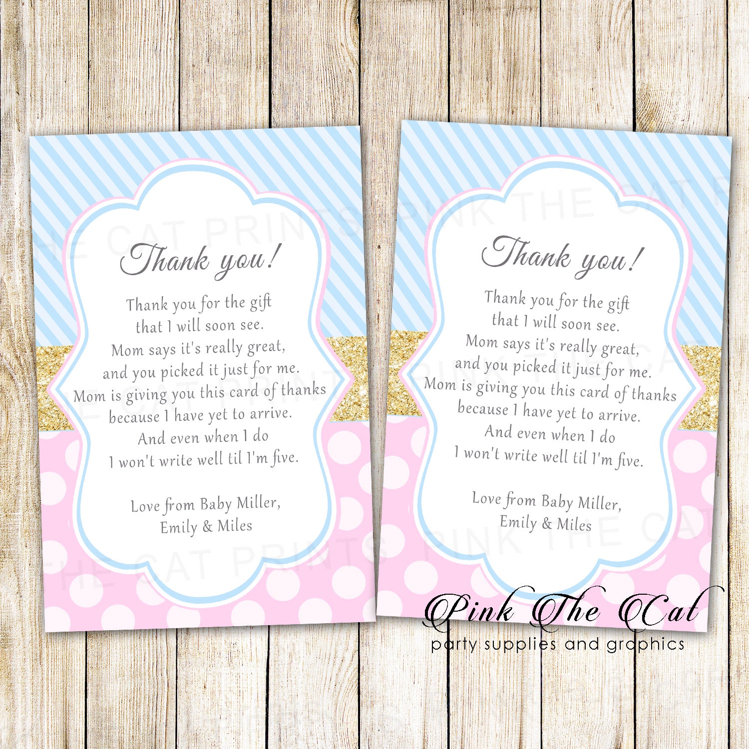 30 thank you cards pink blue gold baby shower unisex