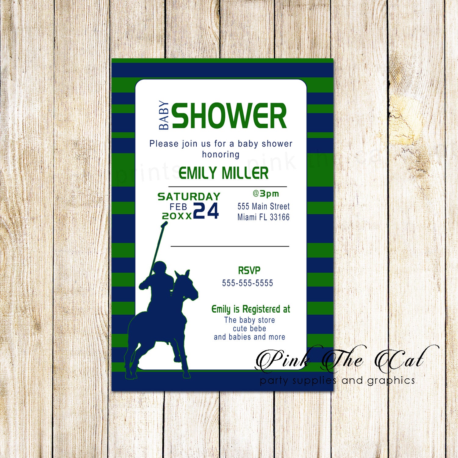 Polo Invitation Baby Boy Shower Green Navy Blue Printable
