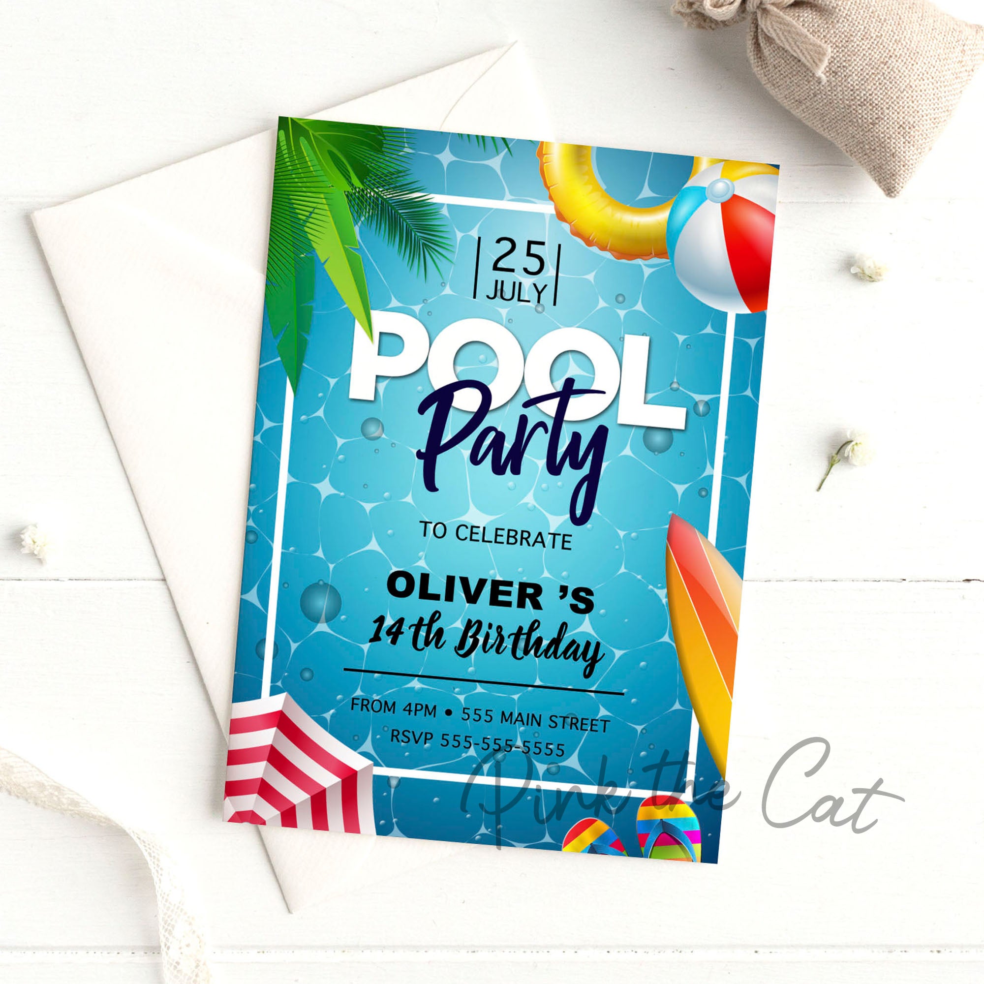 Pool party birthday invitation