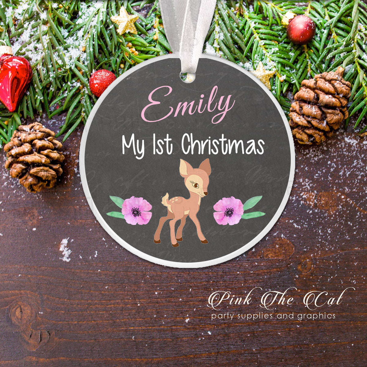 Personalized Christmas ornament baby deer girl