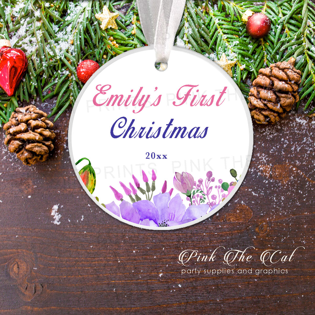 Personalized Christmas ornament girl floral