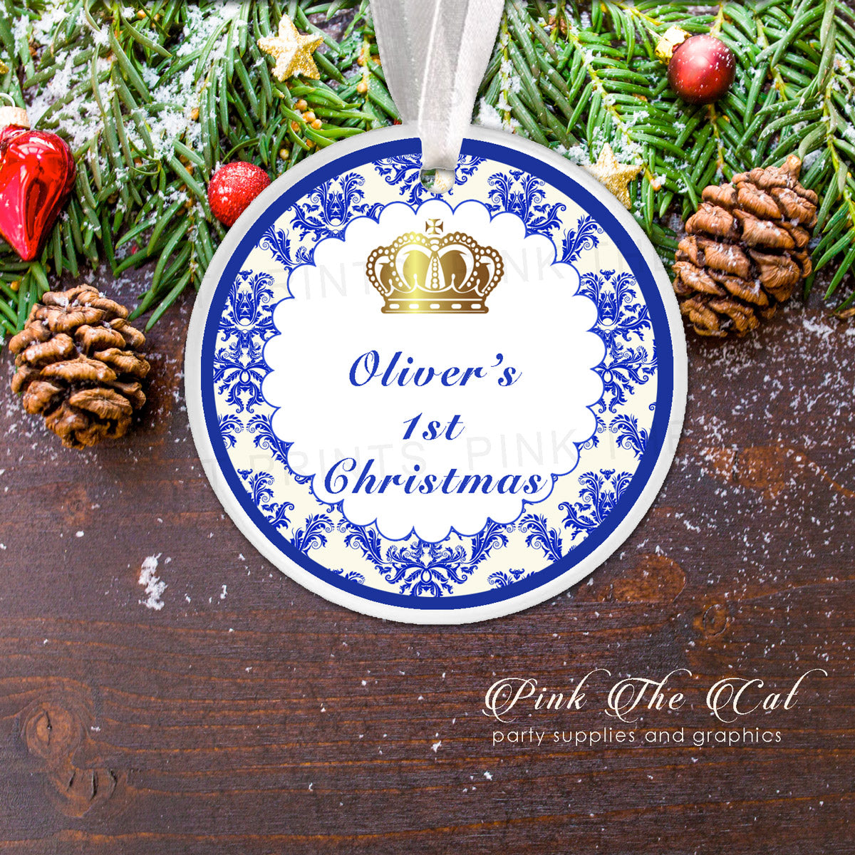 Personalized Christmas ornament prince gold royal blue