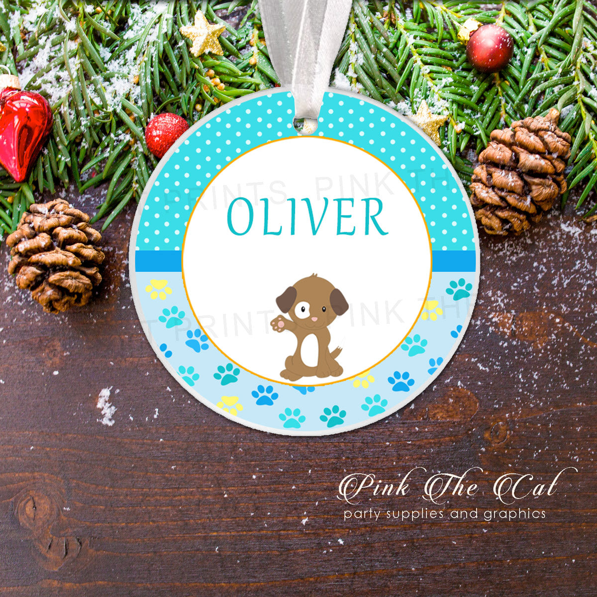 Personalized Christmas ornament puppy for boys