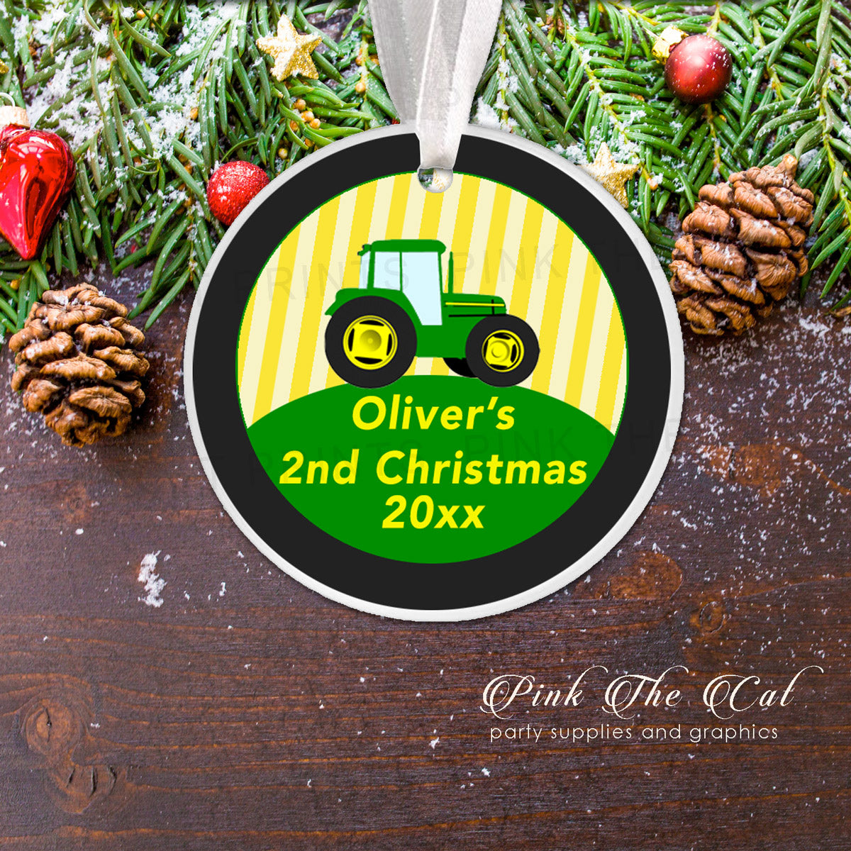 Personalized Christmas ornament tractor