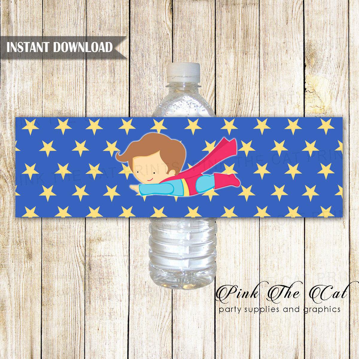Superhero Bottle Label Kids Birthday Baby Shower Printable