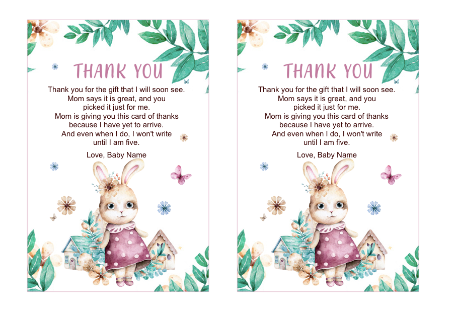 Bunny watercolor thank you card editable