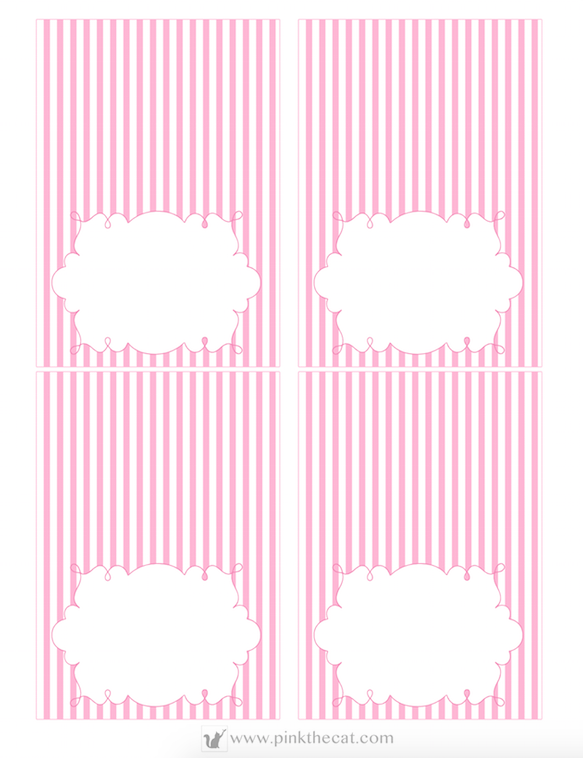 Buffet Food Label Place Seating Name Card Pink White Stripes