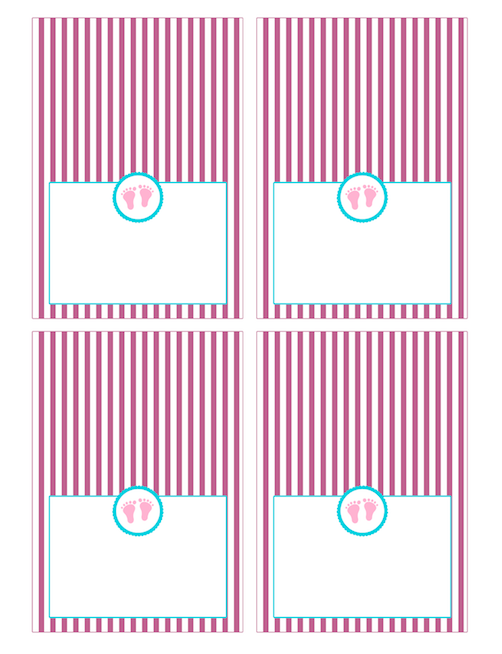 Buffet Food Label Place Seating Name Card Pink Stripes Baby Girl Shower