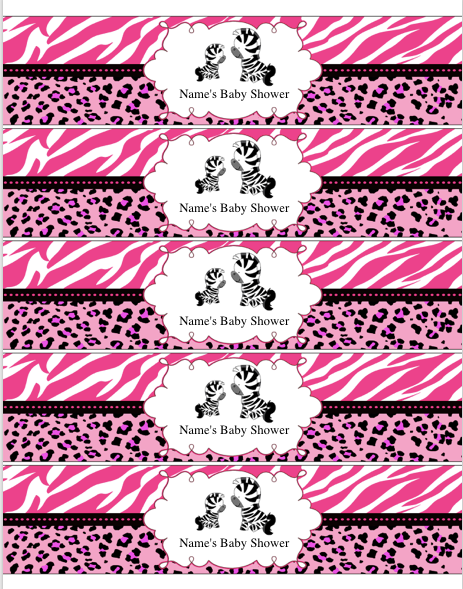 Pink Zebra Baby Shower Bottle Label Printable