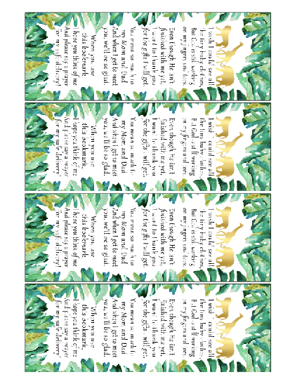 Safari Jungle Bookmark Green Gold Printable