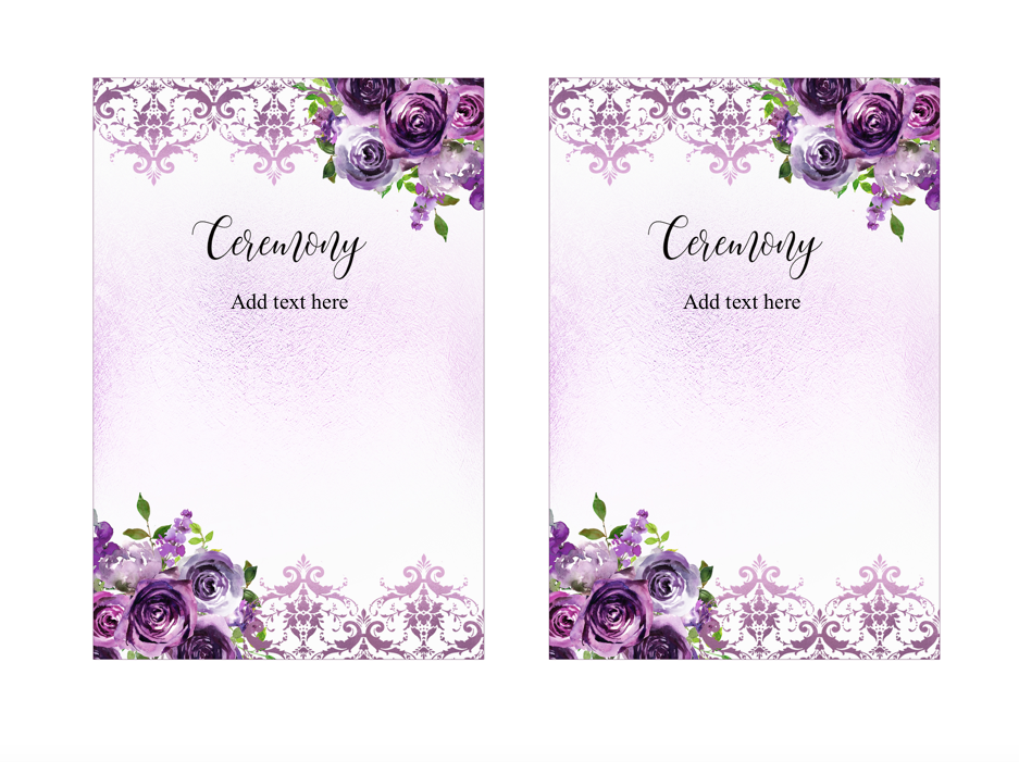 Purple Floral Wedding Ceremony Card Printable