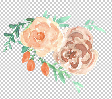 Watercolor Flowers Peach Mint Green Clipart