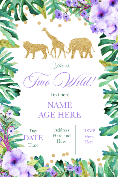 Jungle two wild birthday invitation purple printable